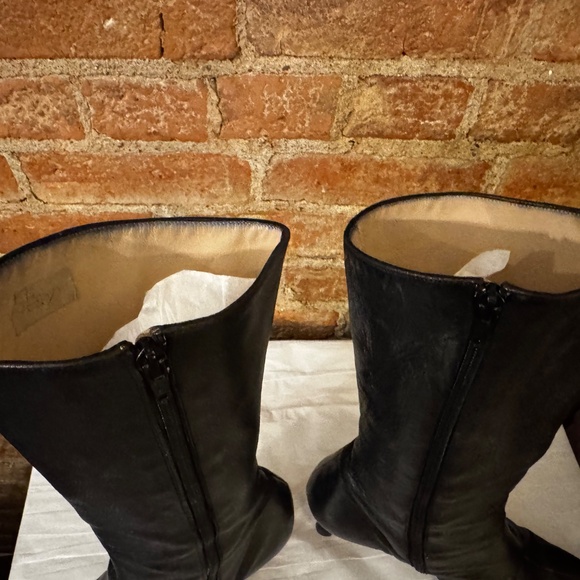 Manolo Blahnik Boots Below Knee Black Leather Pointed Toe Stiletto - Picture 6 of 8